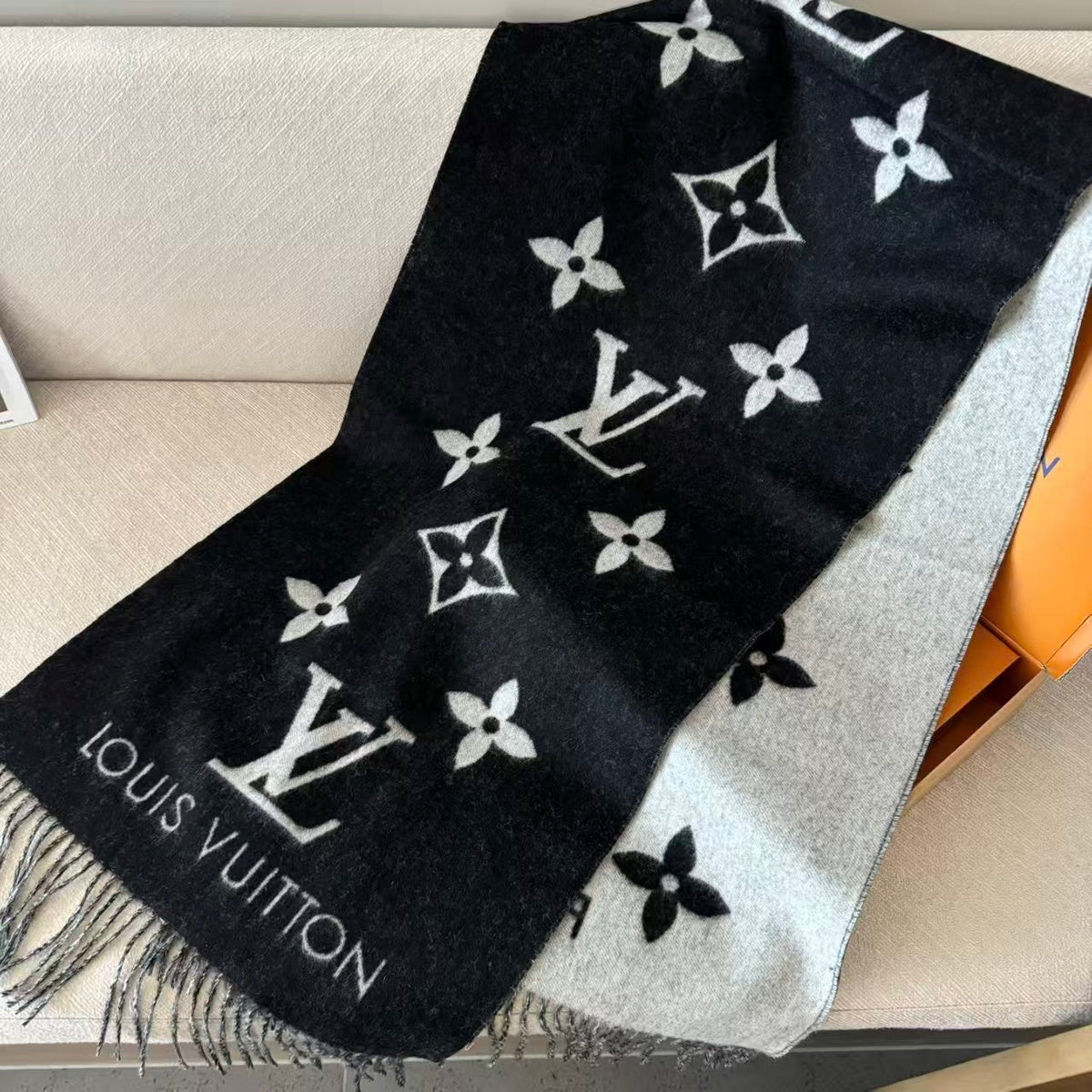 Luxury Reversible Monogram Knit Scarf