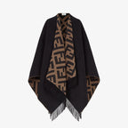 Geometric texture contrasting color knitted shawl, loose fringe warm exterior