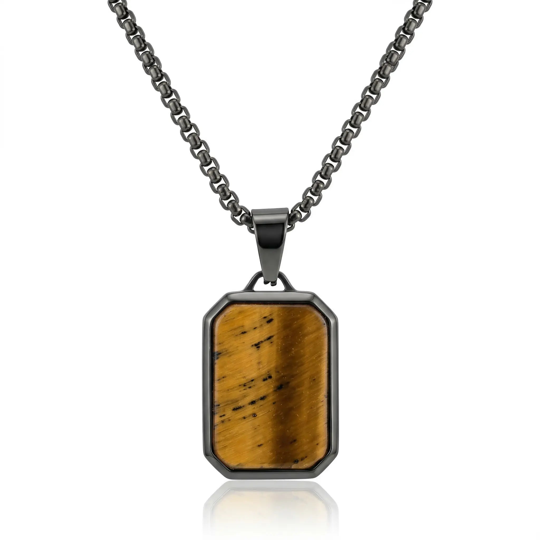 Golden Tiger Stone Dog Tag Necklace