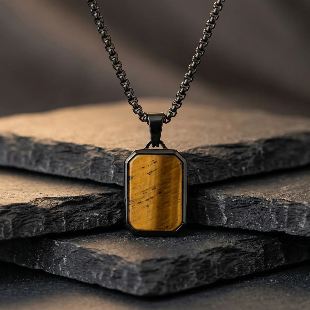 Golden Tiger Stone Dog Tag Necklace