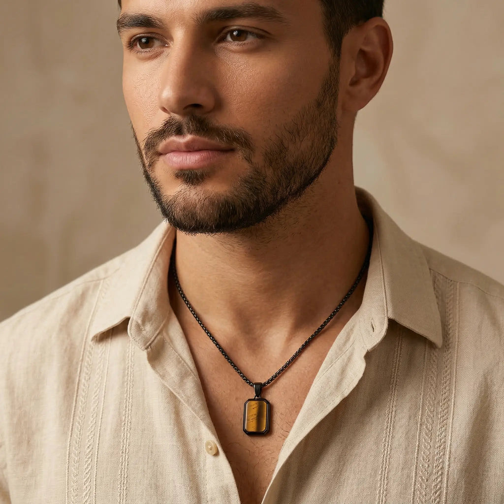 Golden Tiger Stone Dog Tag Necklace