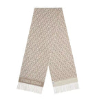 Light-tone geometric-textured knitted scarf, fringed-edge thermal shawl